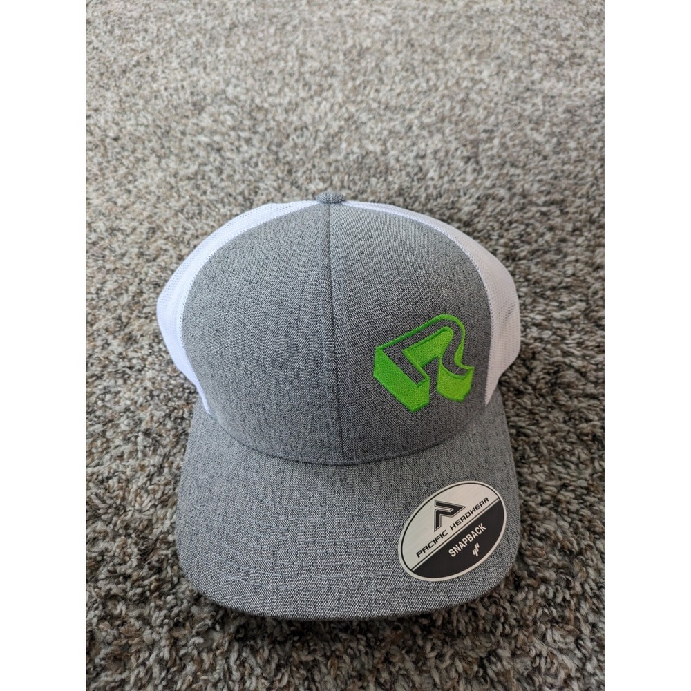Pacific Headwear Snapback Mesh Back Hat Cap‎ R Racing Logo Gray Green